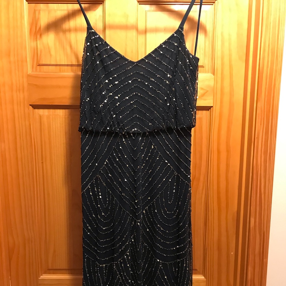 Art deco blouson beaded gown in Navy